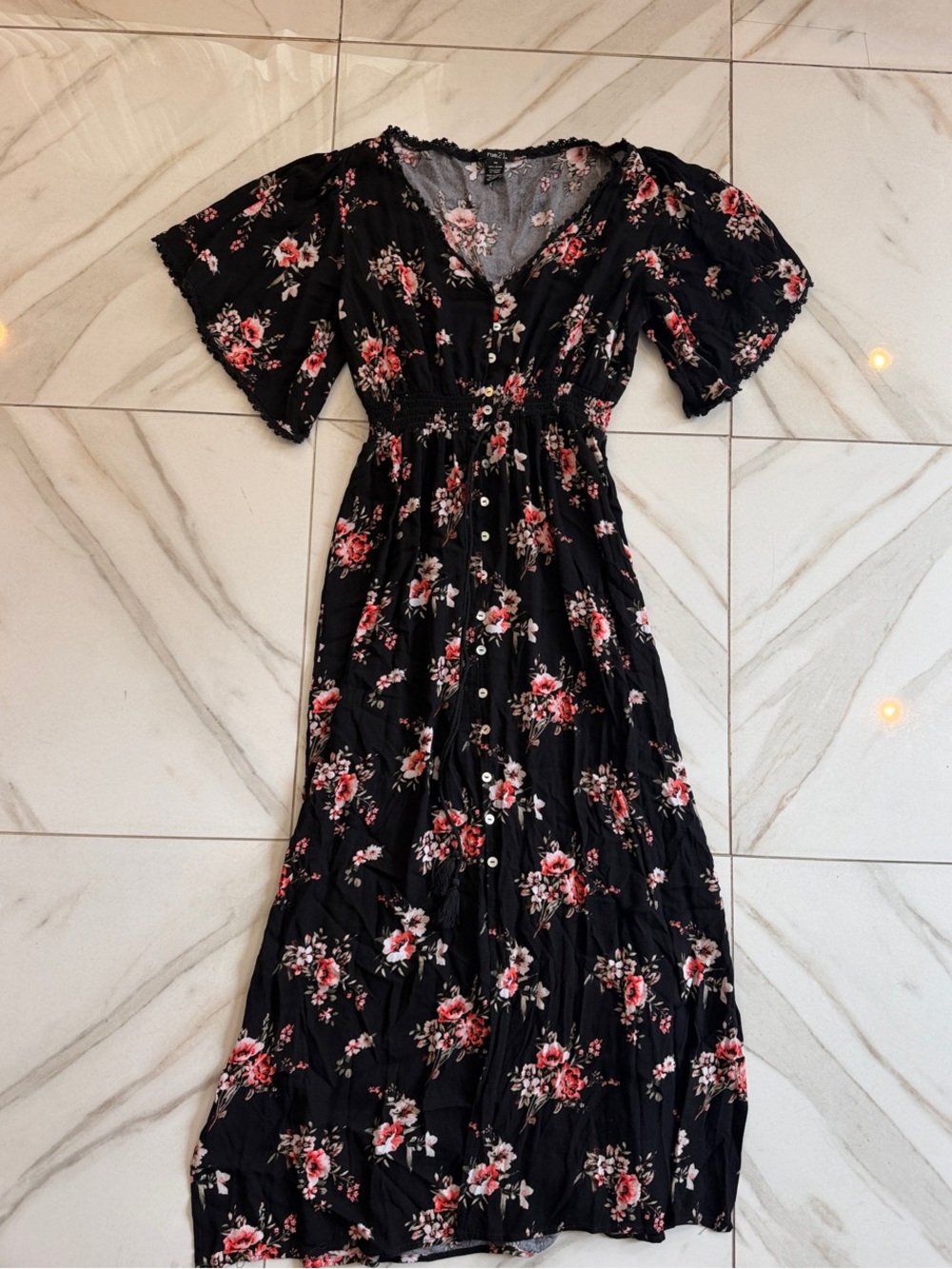 Rue21 Black Maxi Dress with Pink Floral Print